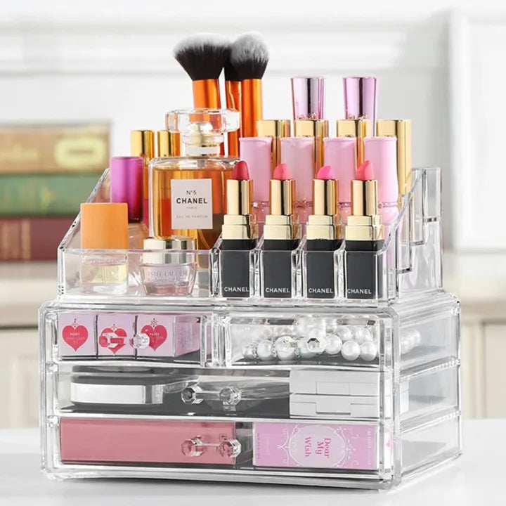 4 Layer Cosmetic Makeup Organizer, Storage Box Display Box Acrylic Case Stand Cosmetic Organizer Makeup Storage Drawers, Makeup Organizer, Clear Acrylic Jewellery Box Makeup Storage Case
