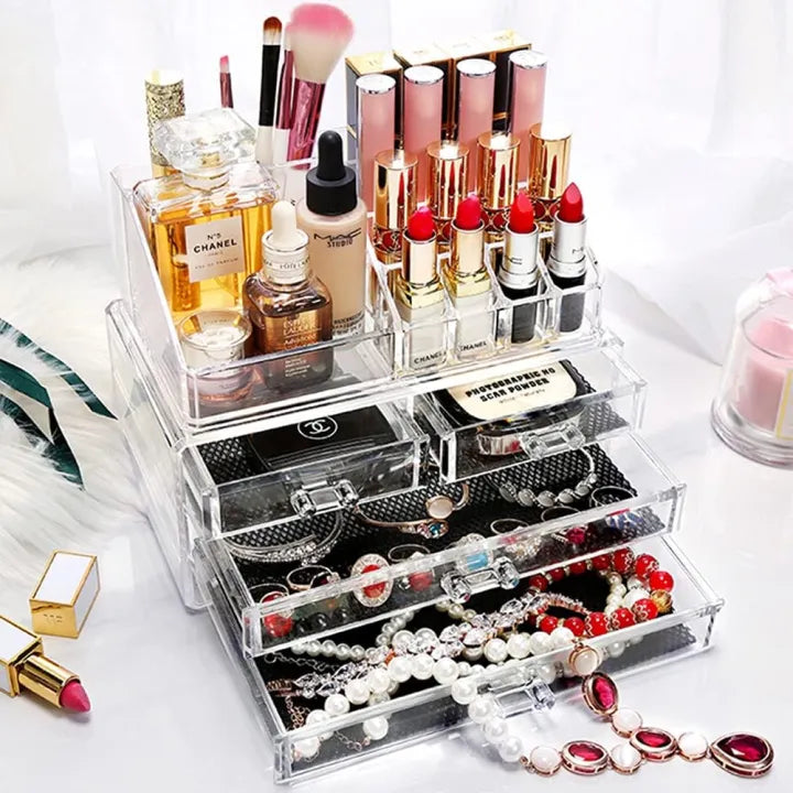 4 Layer Cosmetic Makeup Organizer, Storage Box Display Box Acrylic Case Stand Cosmetic Organizer Makeup Storage Drawers, Makeup Organizer, Clear Acrylic Jewellery Box Makeup Storage Case