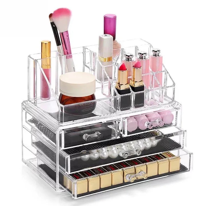 4 Layer Cosmetic Makeup Organizer, Storage Box Display Box Acrylic Case Stand Cosmetic Organizer Makeup Storage Drawers, Makeup Organizer, Clear Acrylic Jewellery Box Makeup Storage Case